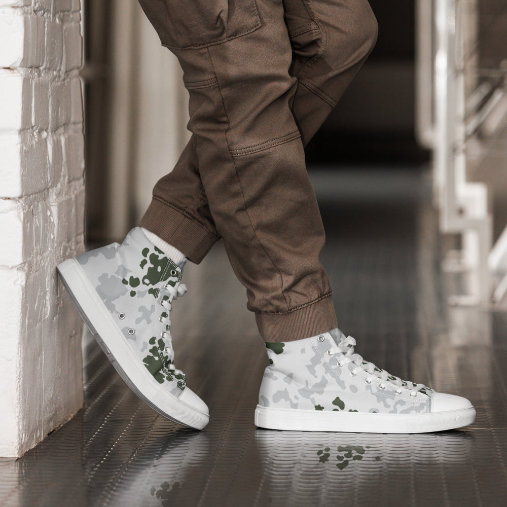 German Flecktarn Winter CAMO Men’s high top canvas shoes - White / 5 - Mens High Top Canvas Shoes