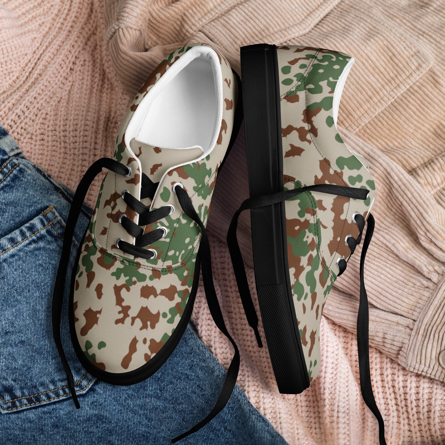 German Flecktarn Wüstentarn Desert CAMO Mens Lace-Up Canvas Shoes - Lace-up