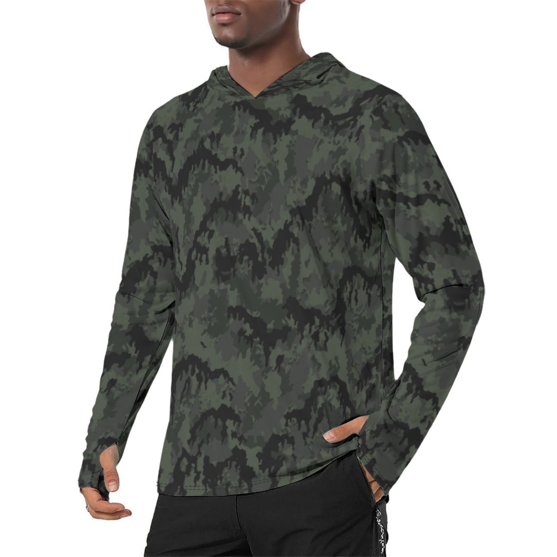 German Leibermuster Nachtjager CAMO Mens Sunscreen Sports Hoodie With Thumb Holes - S / White