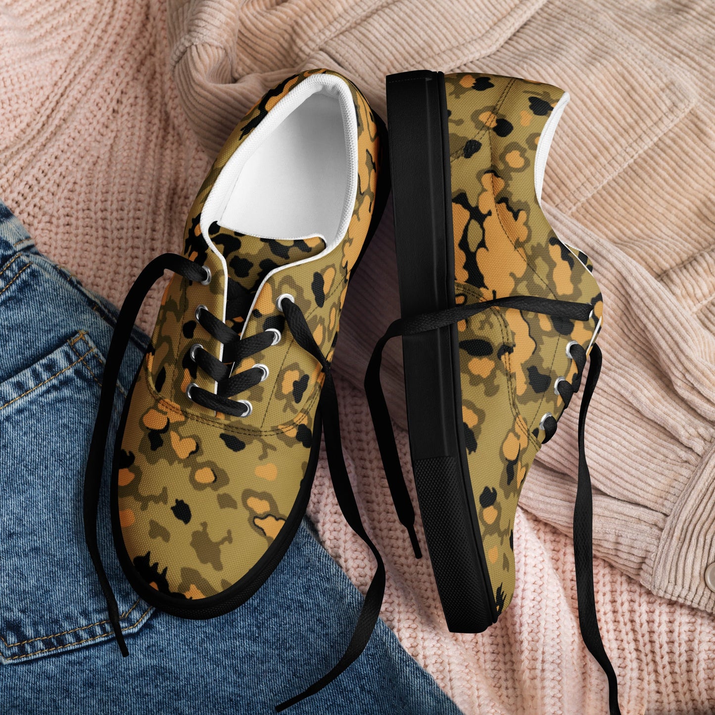 German Oak Leaf Eichenlaubmuster Autumn CAMO Mens Lace-Up Canvas Shoes - Lace-up