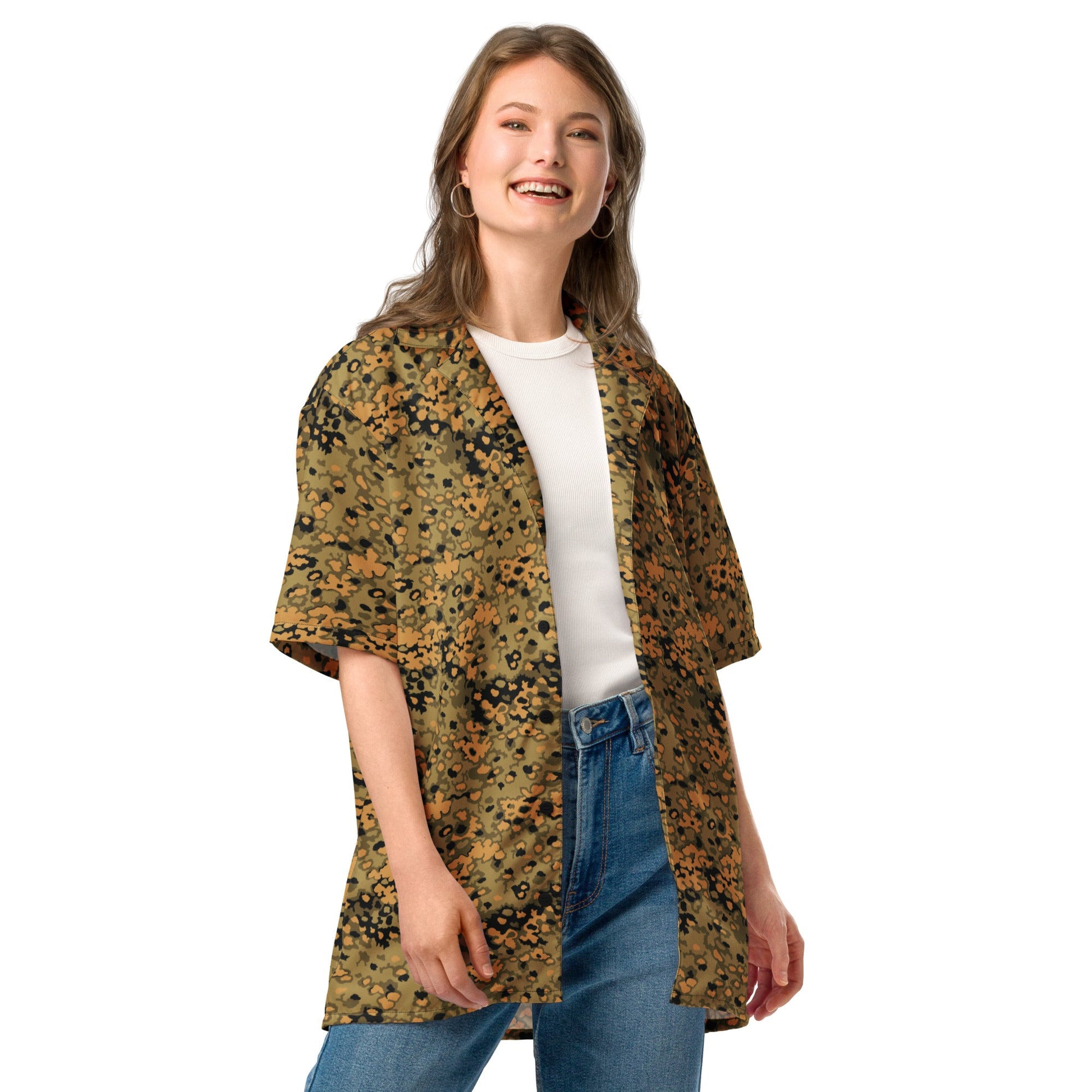 German Oak Leaf Eichenlaubmuster Autumn CAMO Unisex Short-Sleeve Button Shirt