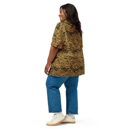 German Oak Leaf Eichenlaubmuster Autumn CAMO Unisex Short-Sleeve Button Shirt