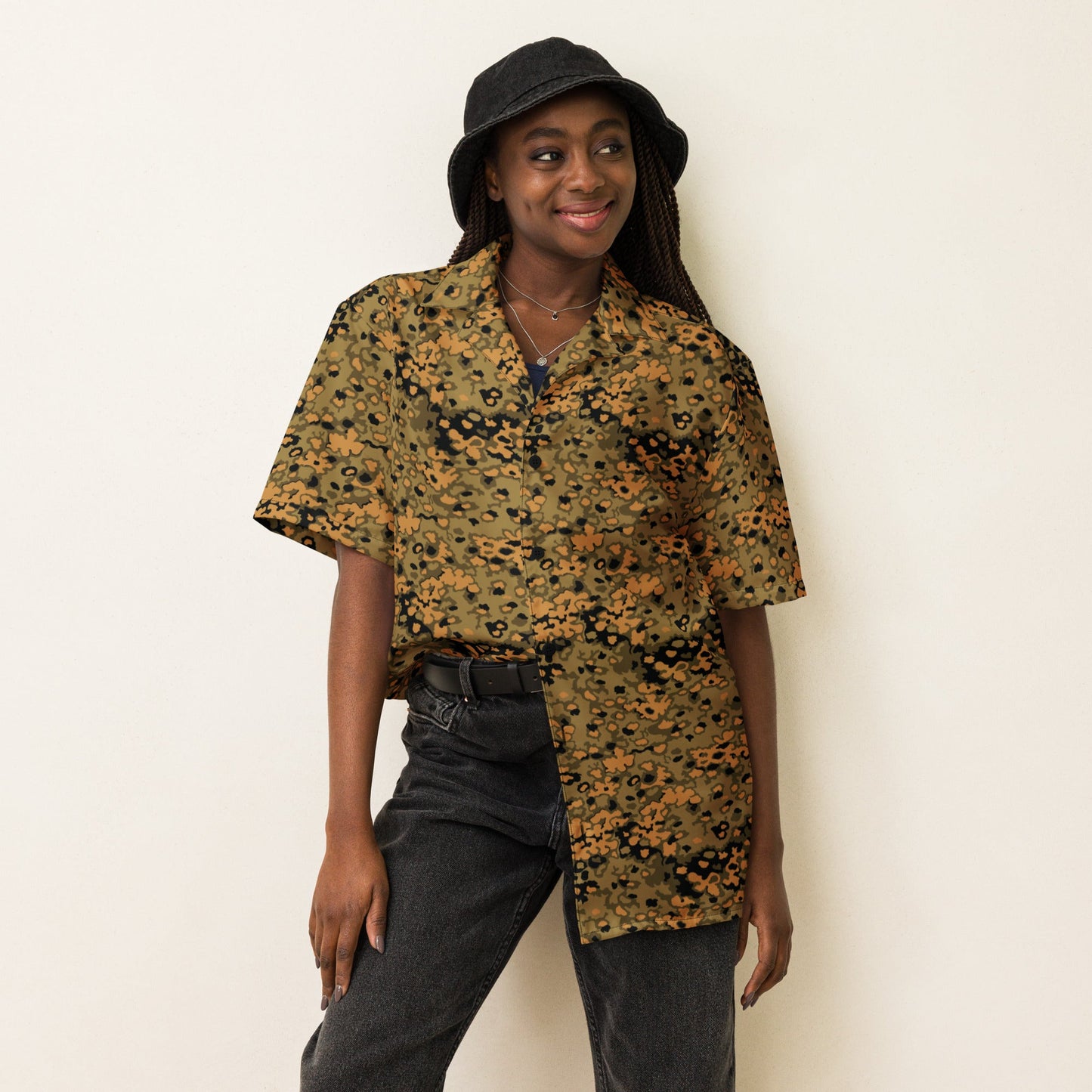 German Oak Leaf Eichenlaubmuster Autumn CAMO Unisex Short-Sleeve Button Shirt