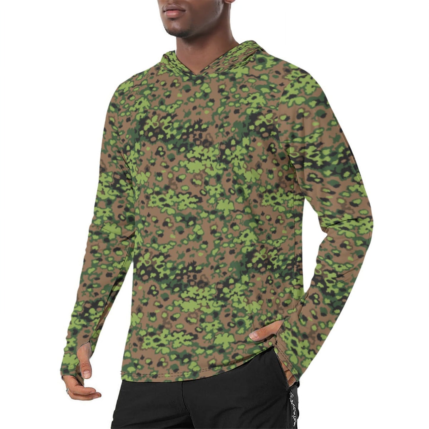 German Oak Leaf Eichenlaubmuster Spring CAMO Mens Sunscreen Sports Hoodie With Thumb Holes - S / White - Hoodies