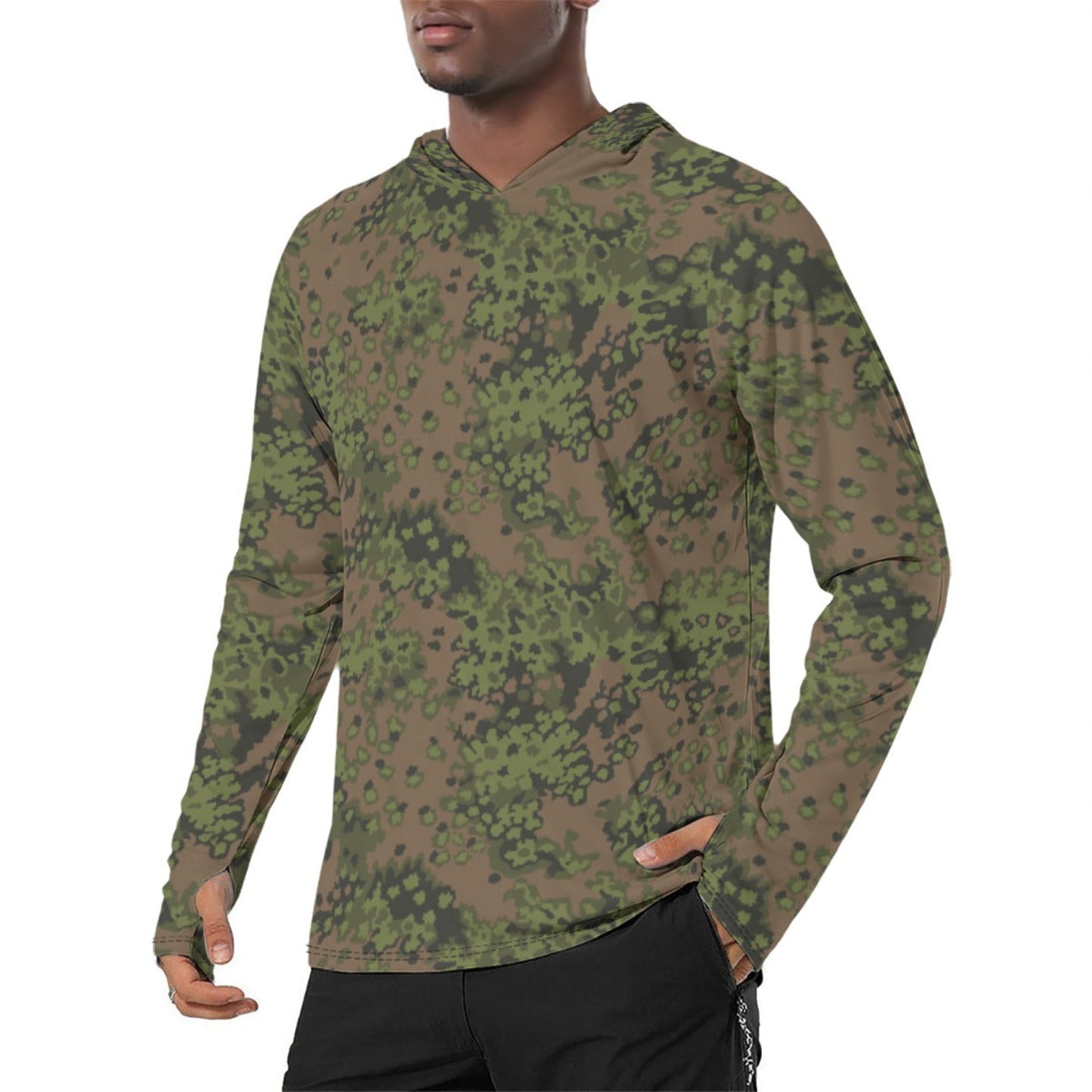 German Oak Leaf Eichenlaubmuster Summer CAMO Mens Sunscreen Sports Hoodie With Thumb Holes