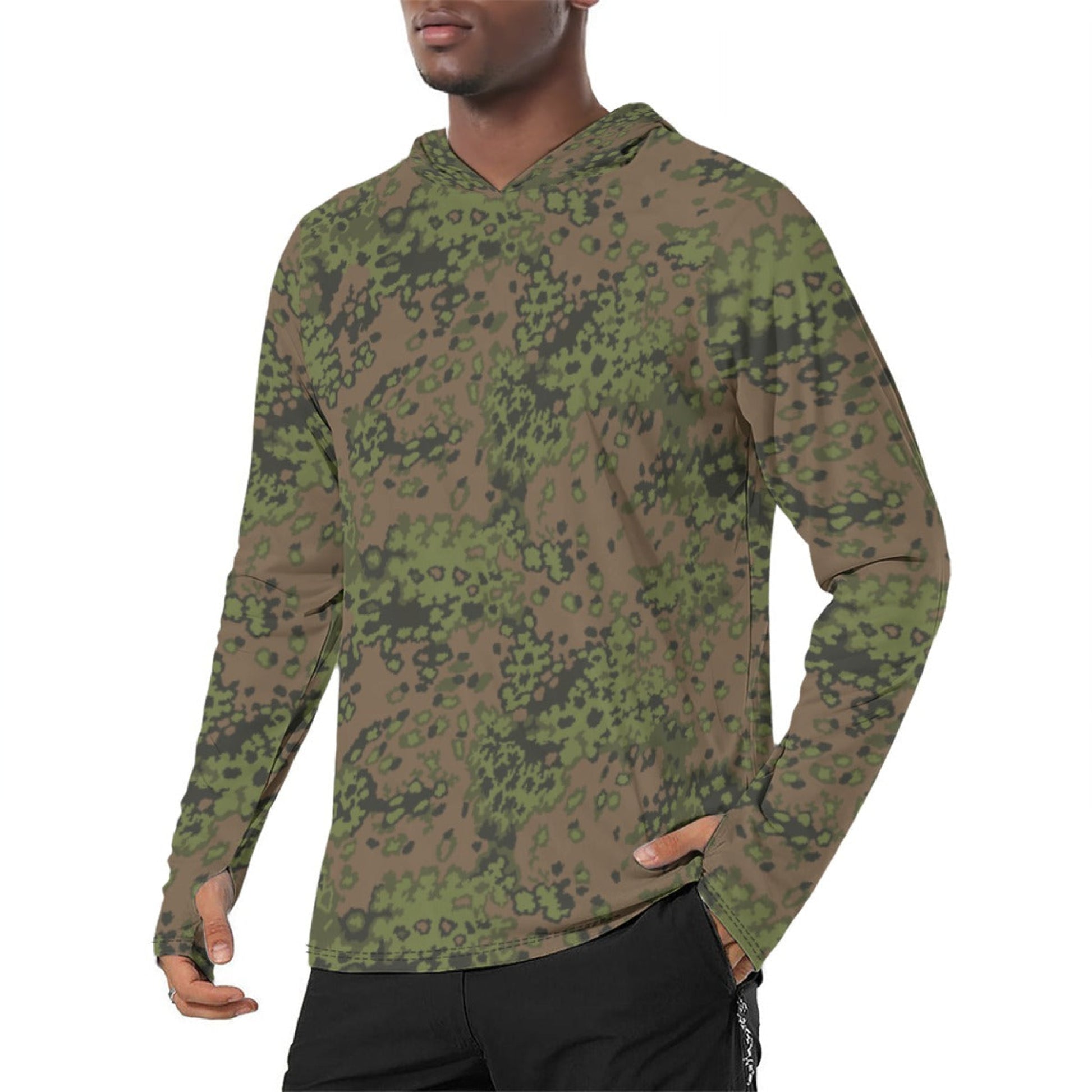 German Oak Leaf Eichenlaubmuster Summer CAMO Mens Sunscreen Sports Hoodie With Thumb Holes - S / White - Hoodies