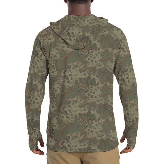 German Oak Leaf Multi-terrain CAMO Mens Sunscreen Sports Hoodie With Thumb Holes