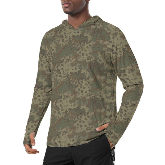 German Oak Leaf Multi-terrain CAMO Mens Sunscreen Sports Hoodie With Thumb Holes - S / White