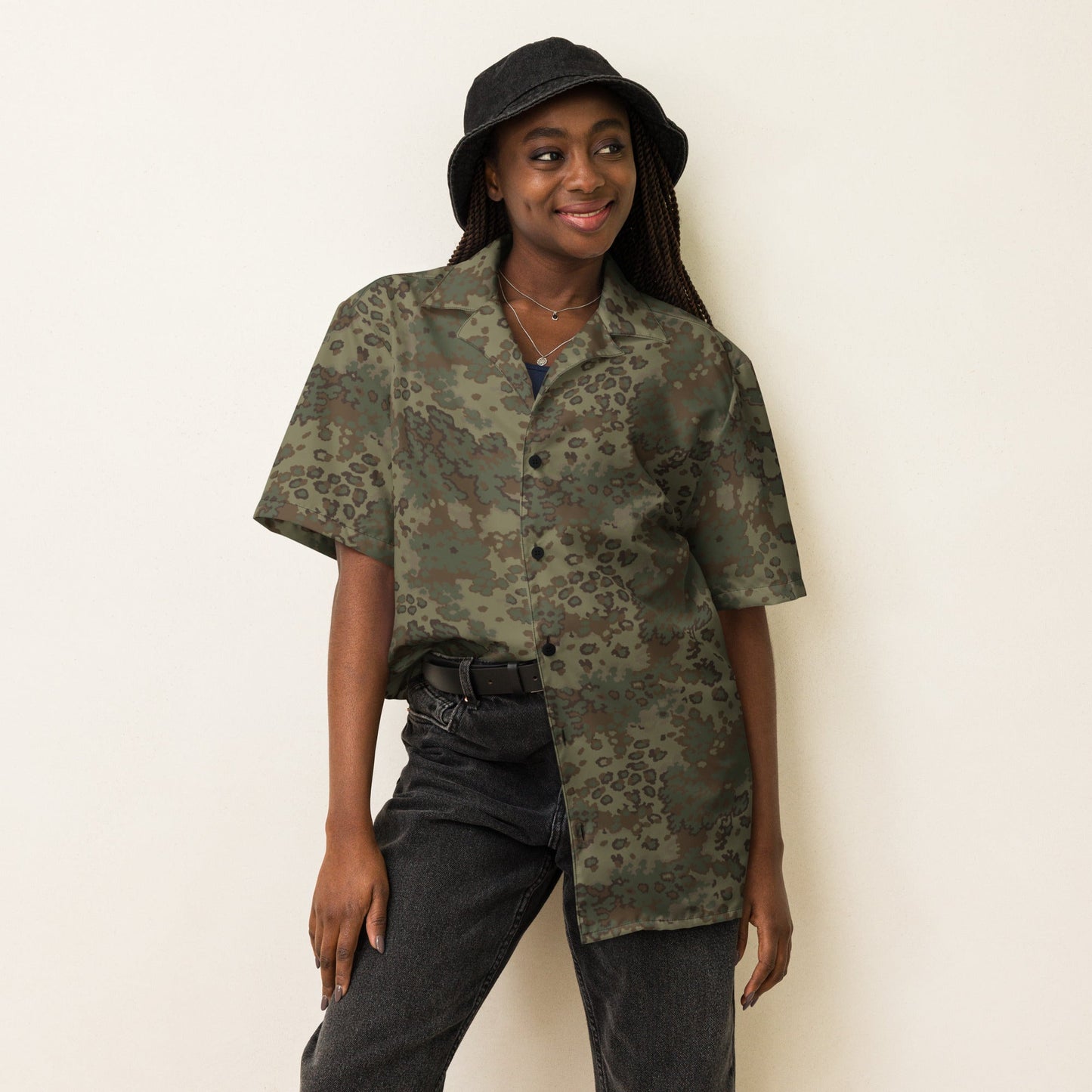 German Oak Leaf Multi-terrain CAMO Unisex Short-Sleeve Button Shirt