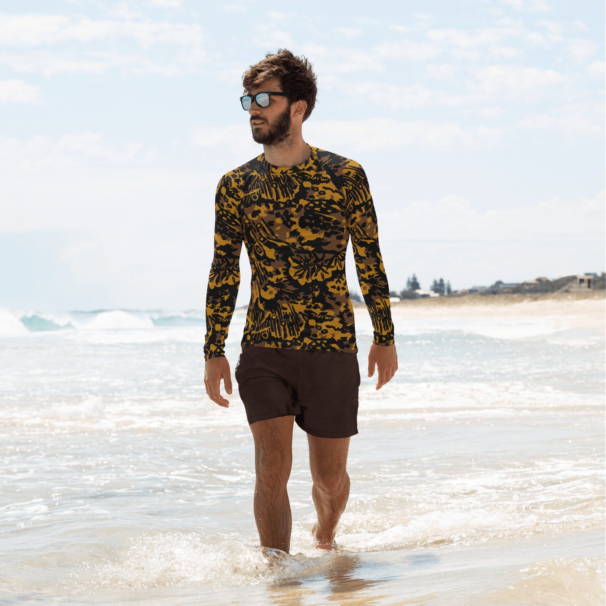 German Palm Tree Palmenmuster Autumn CAMO Mens Long-sleeve Rash Guard - XS - Guards