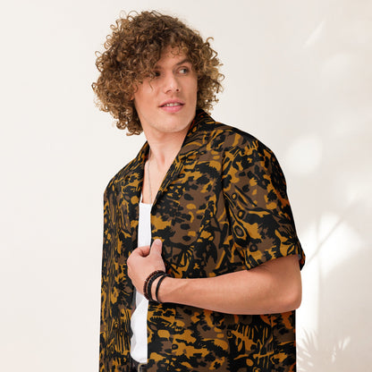 German Palm Tree Palmenmuster Autumn CAMO Unisex Short-Sleeve Button Shirt