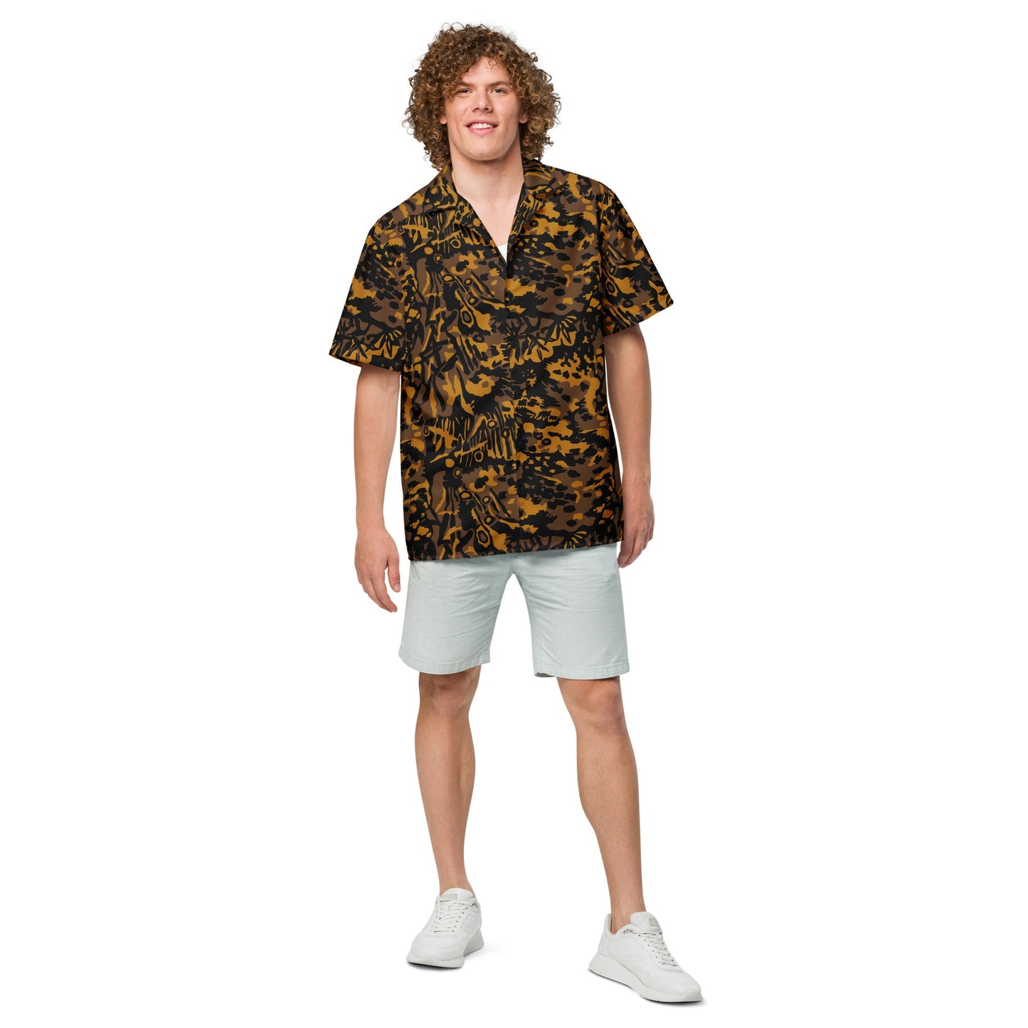 German Palm Tree Palmenmuster Autumn CAMO Unisex Short-Sleeve Button Shirt
