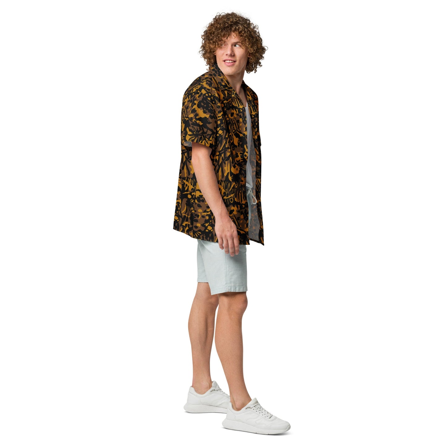 German Palm Tree Palmenmuster Autumn CAMO Unisex Short-Sleeve Button Shirt