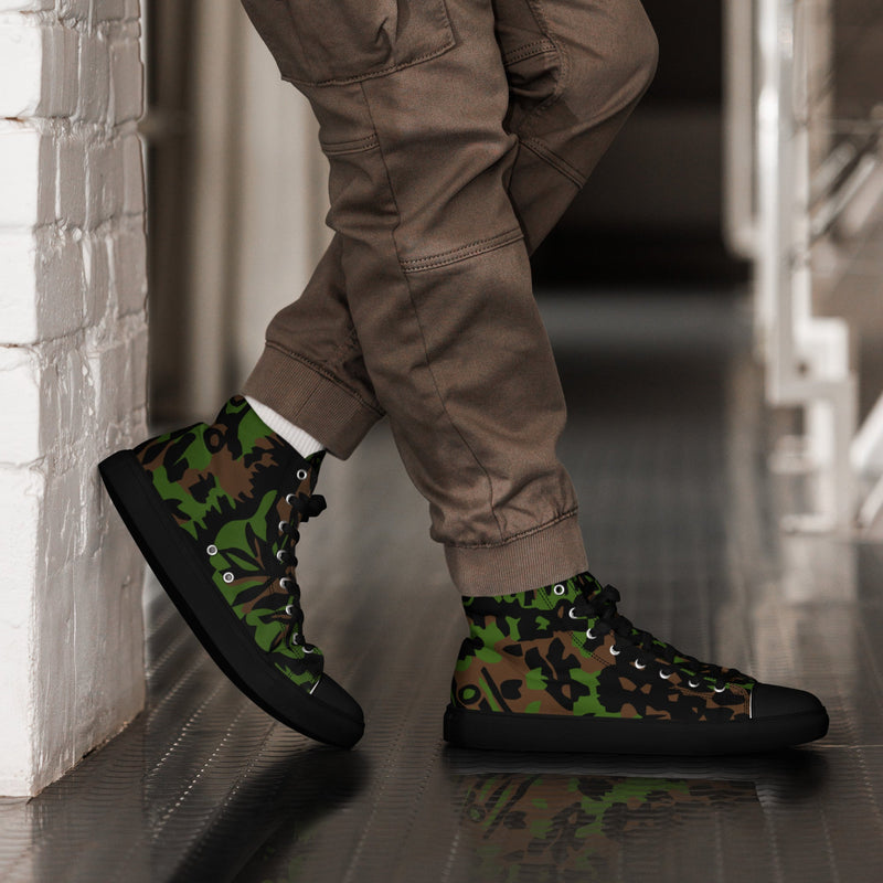 Palm Tree Palmenmuster Spring CAMO Mens High-Top Canvas Shoes - Black / 5