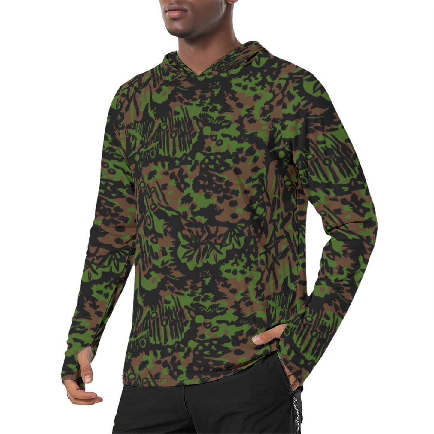 German Palm Tree Palmenmuster Spring CAMO Mens Sunscreen Sports Hoodie With Thumb Holes