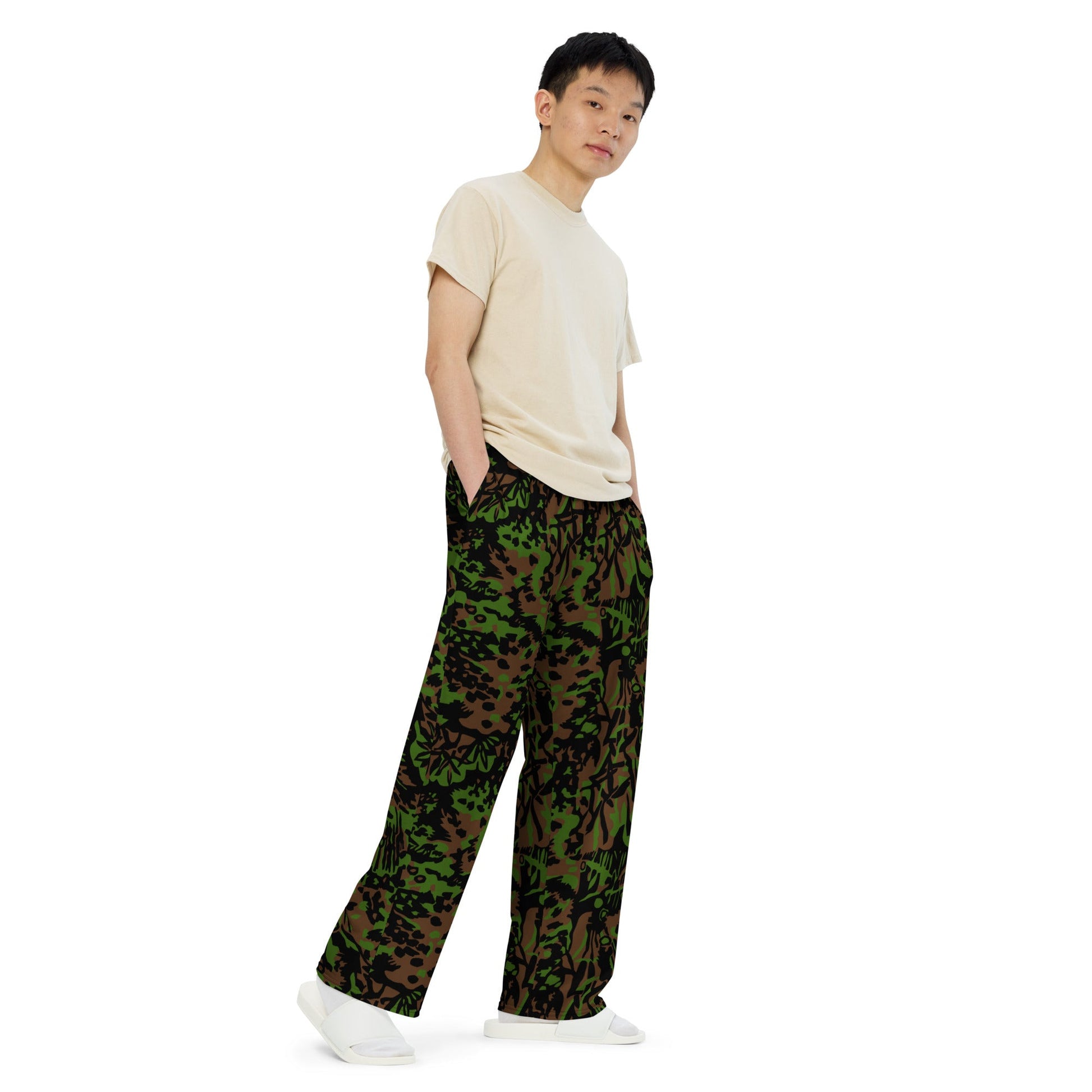 German Palm Tree Palmenmuster Spring CAMO unisex wide leg pants Wide Pants