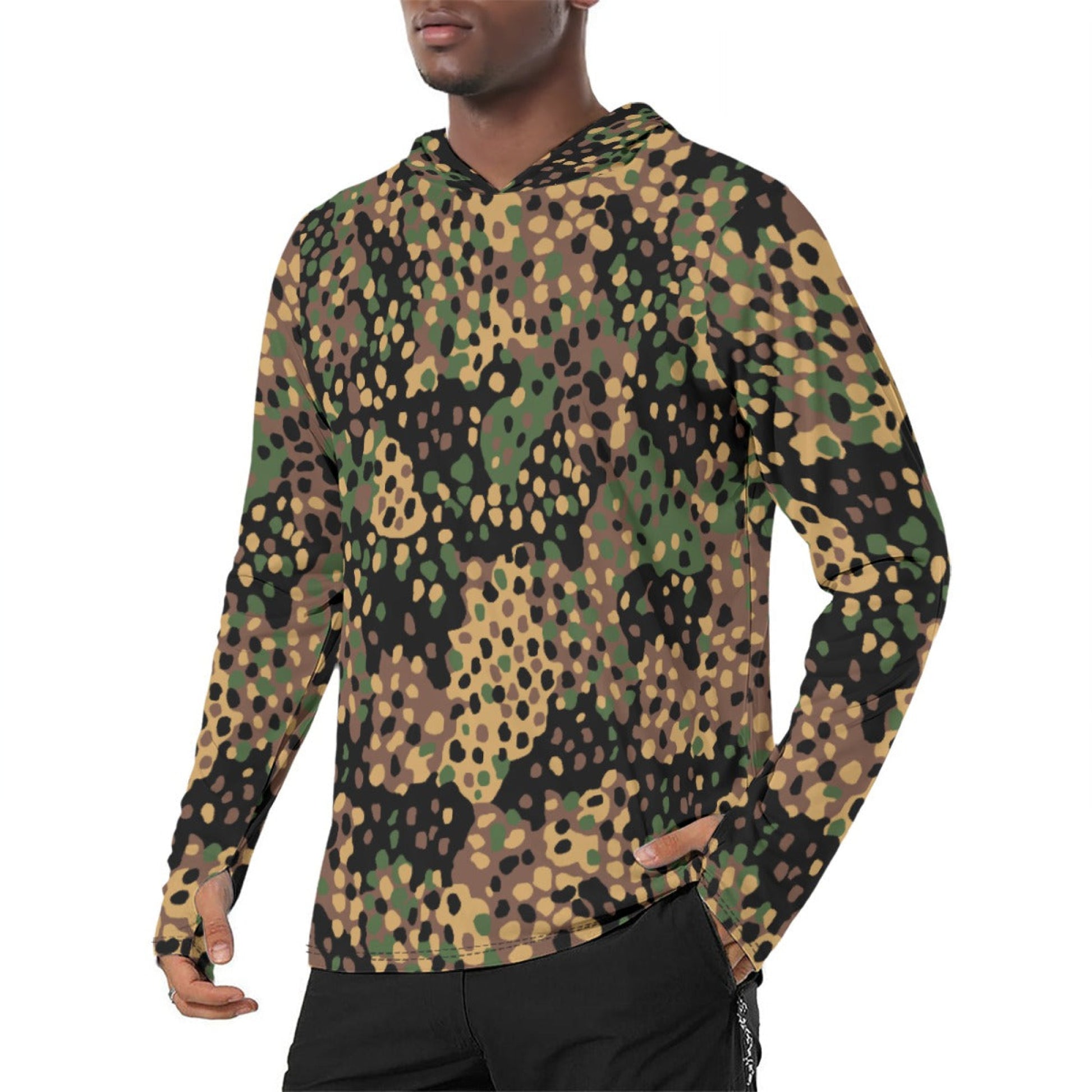 German Pea Dot Erbsenmuster CAMO Mens Sunscreen Sports Hoodie With Thumb Holes