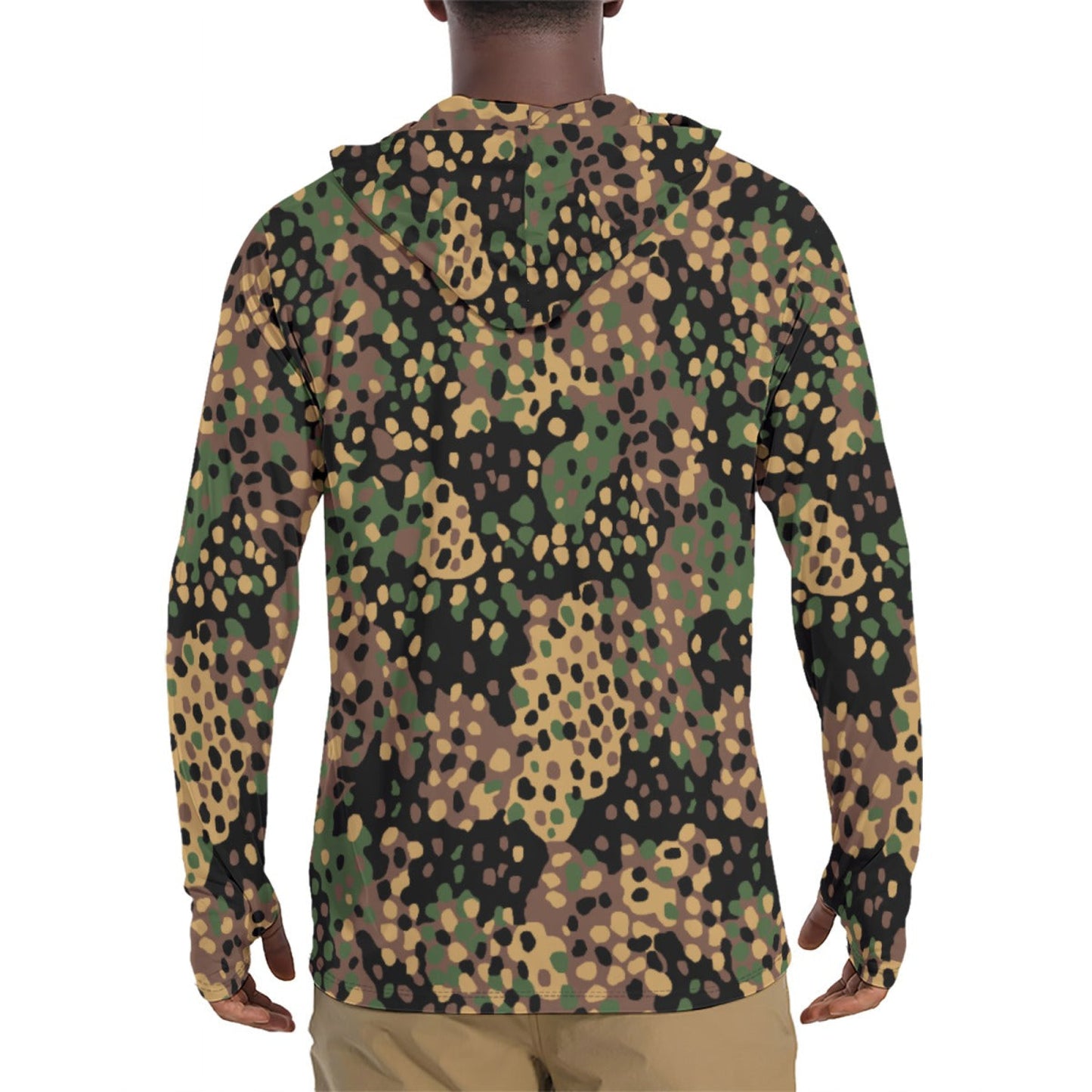 German Pea Dot Erbsenmuster CAMO Mens Sunscreen Sports Hoodie With Thumb Holes - S / White