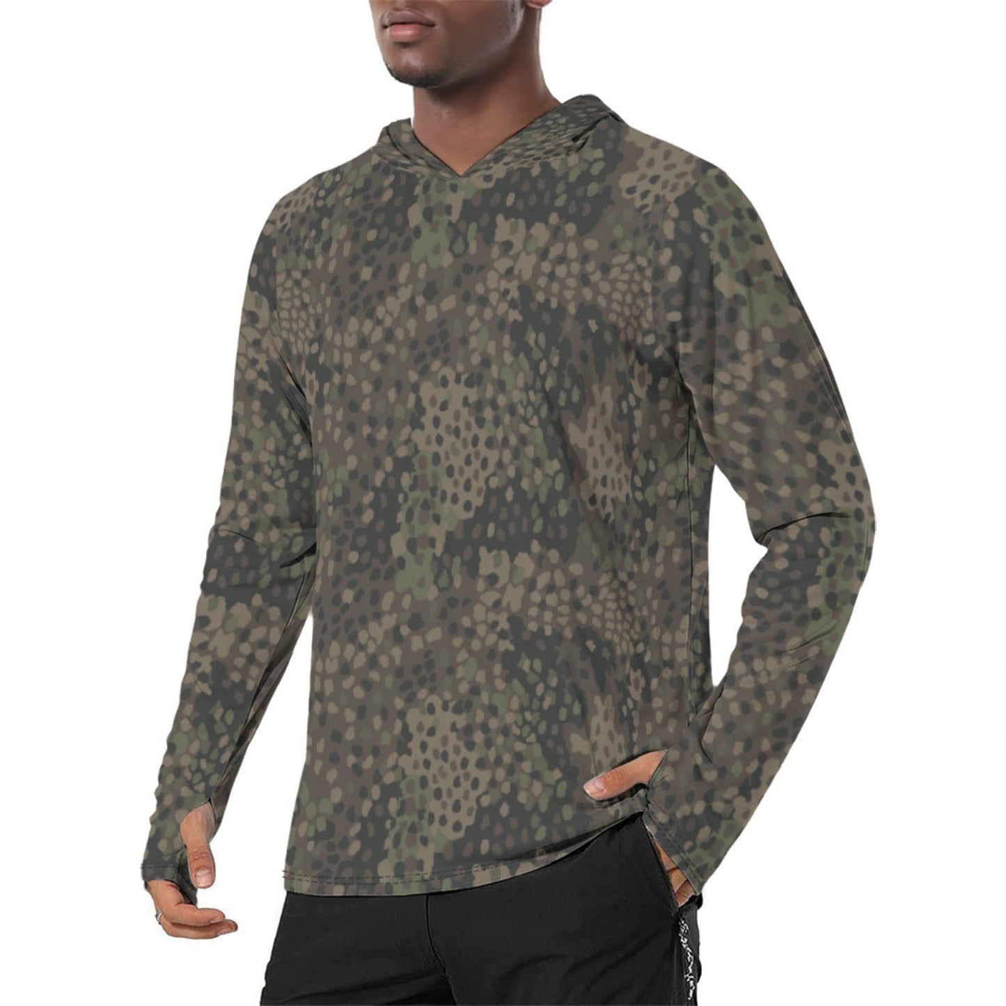German Pea Dot Erbsenmuster Pattern 44 CAMO Mens Sunscreen Sports Hoodie With Thumb Holes - S / White