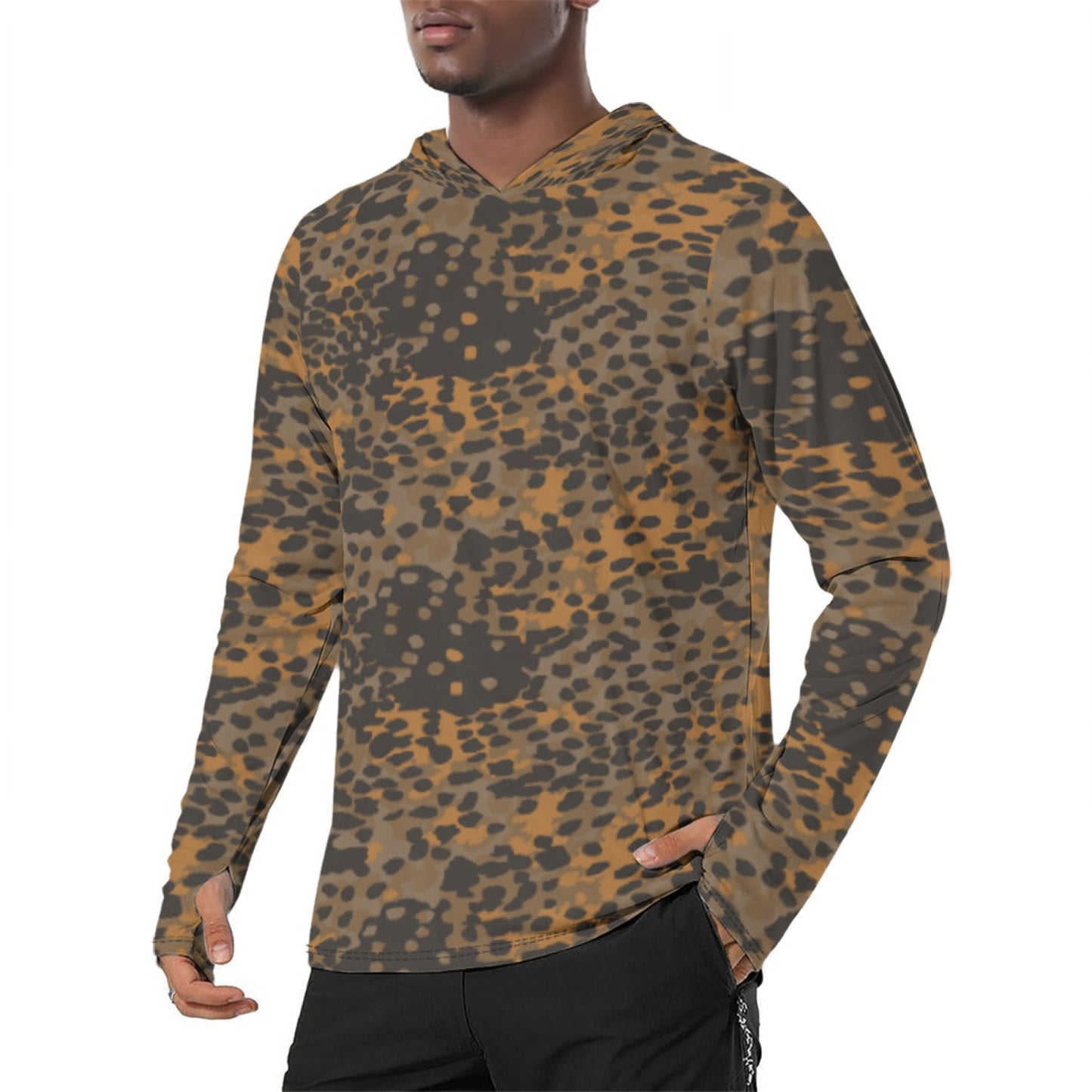 German Plane Tree Platanenmuster Autumn CAMO Mens Sunscreen Sports Hoodie With Thumb Holes