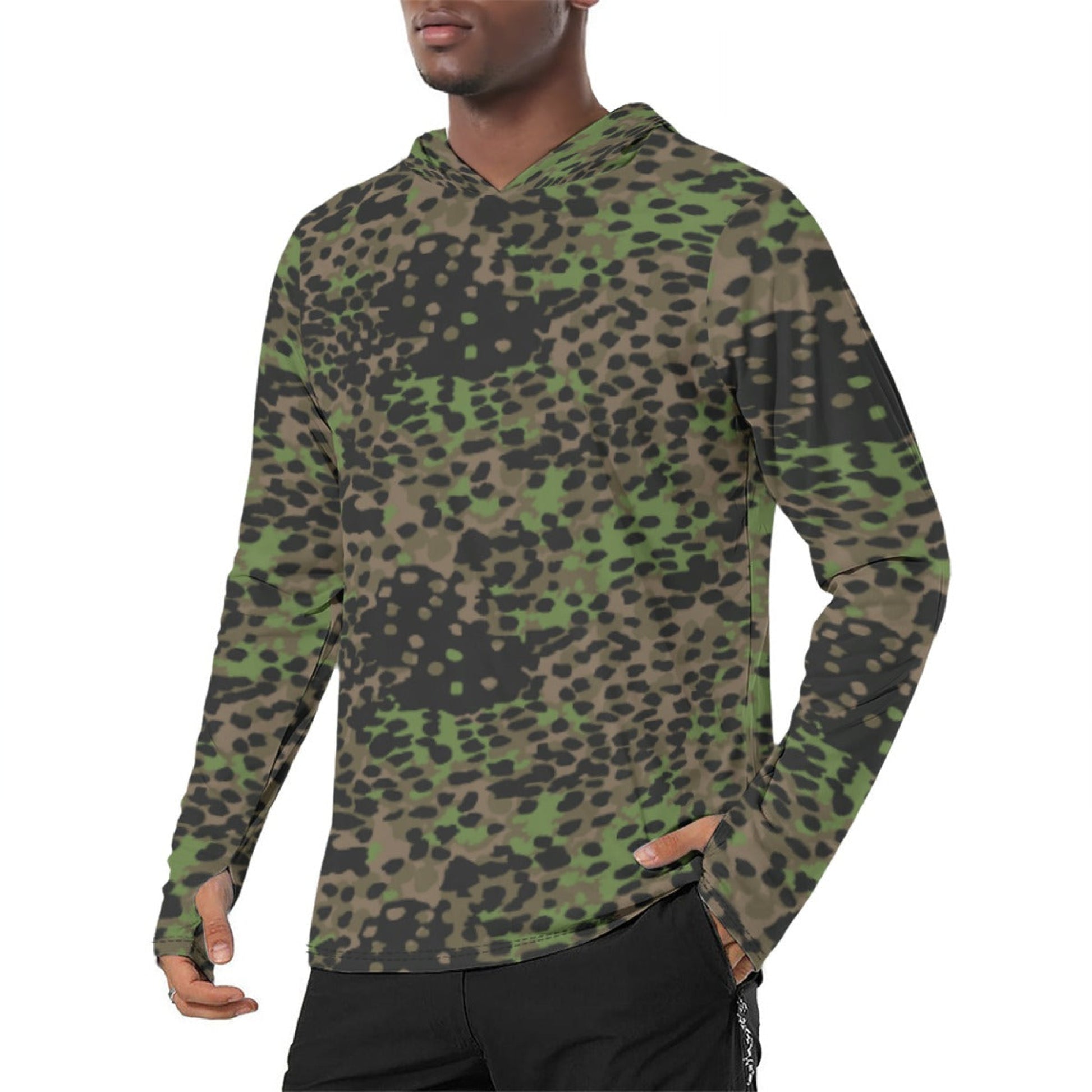 German Plane Tree Platanenmuster Spring CAMO Mens Sunscreen Sports Hoodie With Thumb Holes