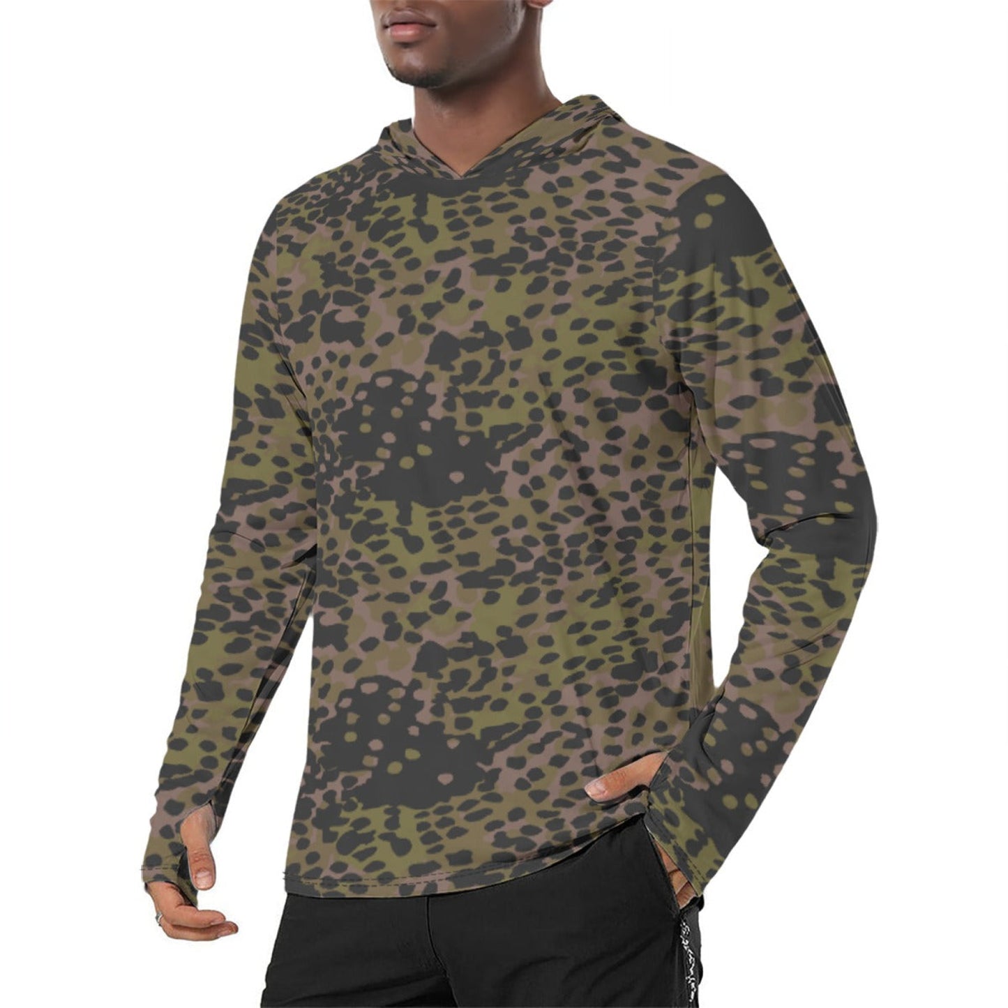 German Plane Tree Platanenmuster Summer CAMO Mens Sunscreen Sports Hoodie With Thumb Holes - L / White - Hoodies