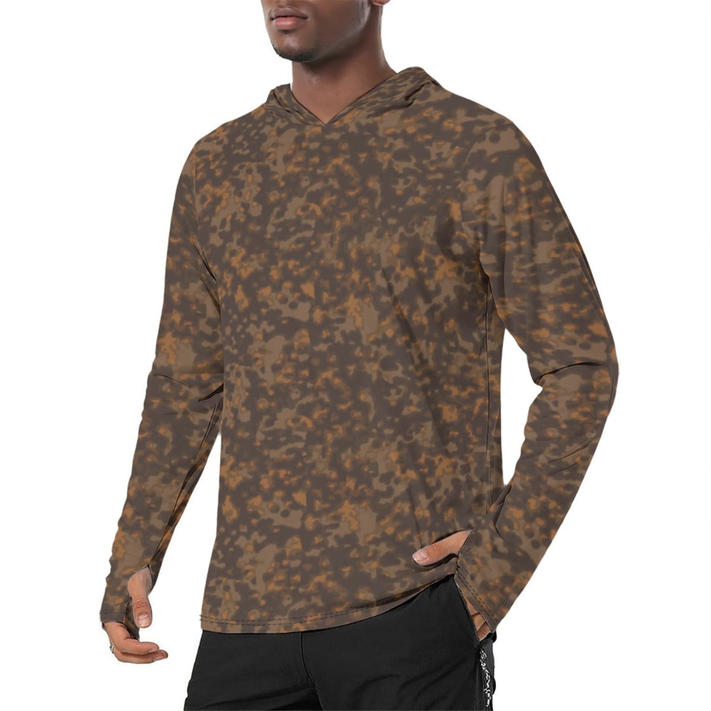 German Rauchtarnmuster Autumn CAMO Mens Sunscreen Sports Hoodie With Thumb Holes