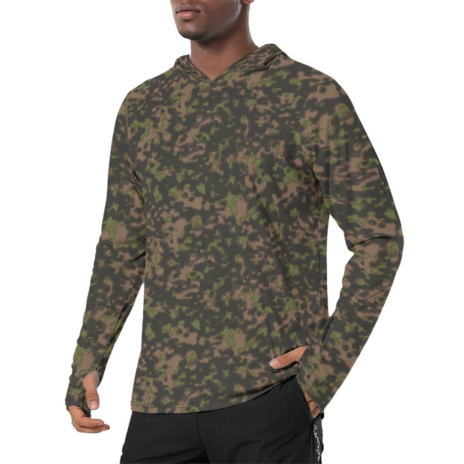 German Rauchtarnmuster Spring CAMO Mens Sunscreen Sports Hoodie With Thumb Holes - S / White