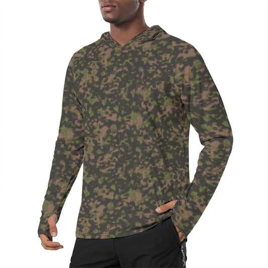 German Rauchtarnmuster Spring CAMO Mens Sunscreen Sports Hoodie With Thumb Holes - S / White