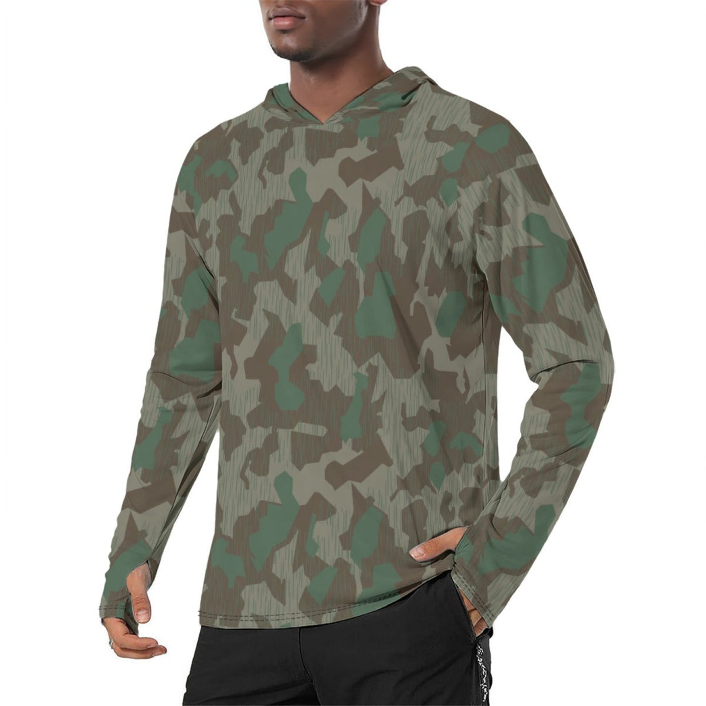 German Splittermuster 41 Luftwaffen CAMO Mens Sunscreen Sports Hoodie With Thumb Holes - S / White - Hoodies