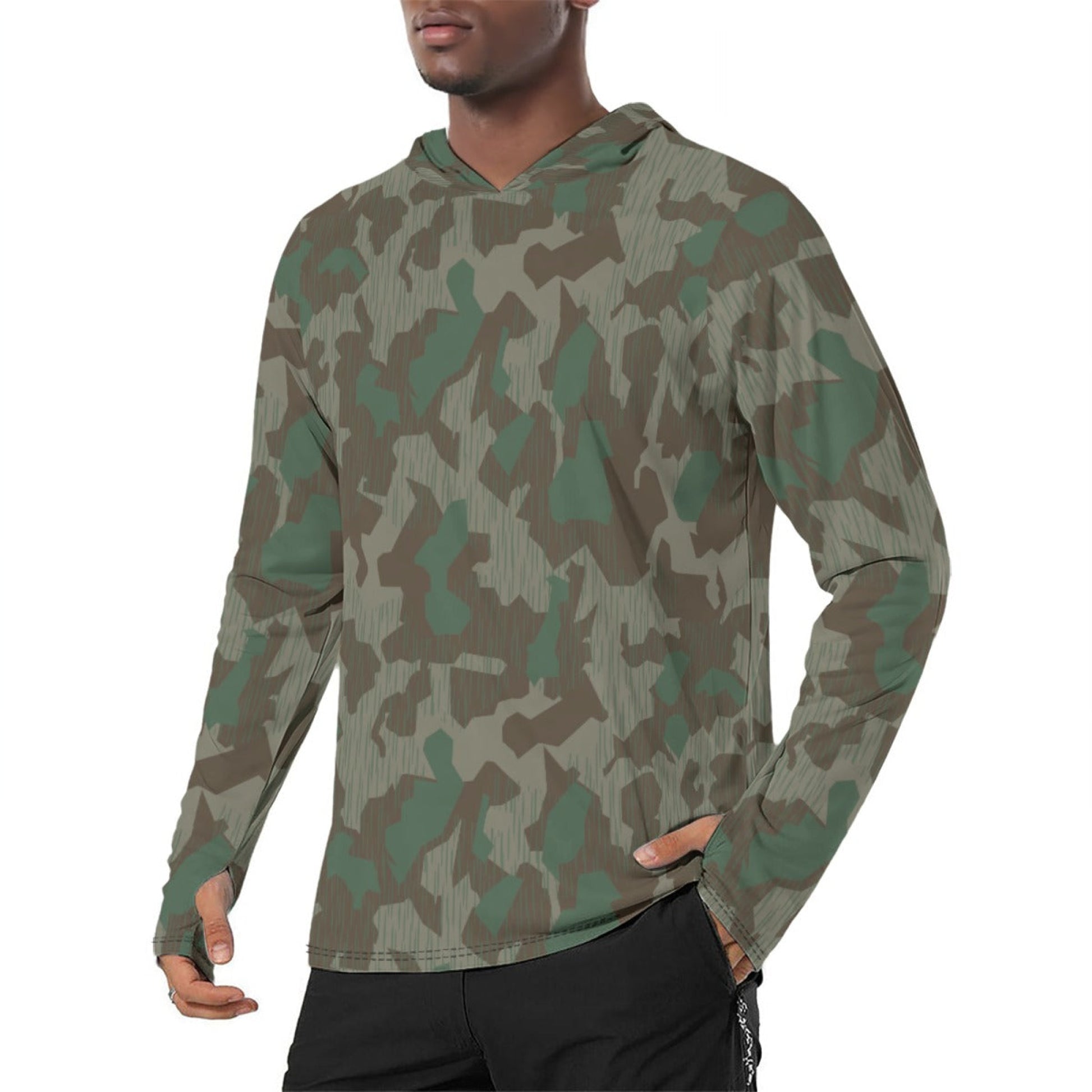 German Splittermuster 41 Luftwaffen CAMO Mens Sunscreen Sports Hoodie With Thumb Holes - S / White - Hoodies