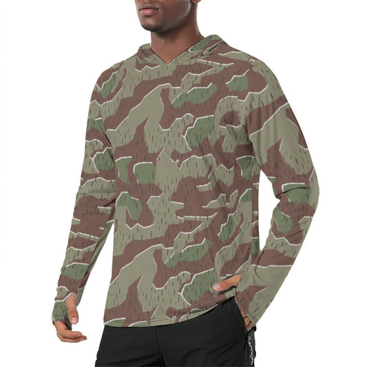 German Splittermuster Bundeswehr Paratrooper CAMO Mens Sunscreen Sports Hoodie With Thumb Holes - S / White