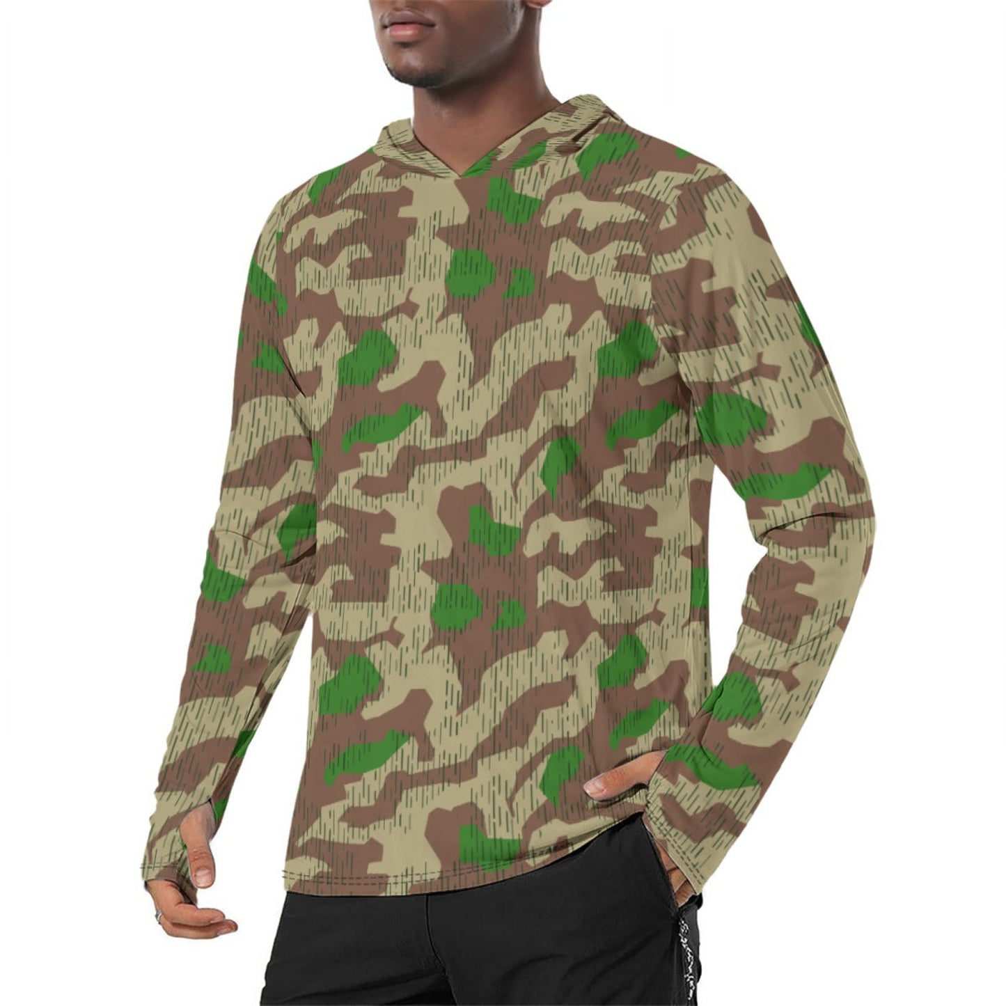 German Splittermuster Buntfarbendruck 31 CAMO Mens Sunscreen Sports Hoodie With Thumb Holes Hoodies