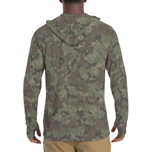 German Splittermuster Fractal Rain CAMO Mens Sunscreen Sports Hoodie With Thumb Holes