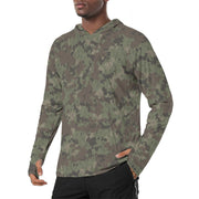 Splittermuster Fractal Rain CAMO Mens Sunscreen Sports Hoodie With Thumb Holes - S / White