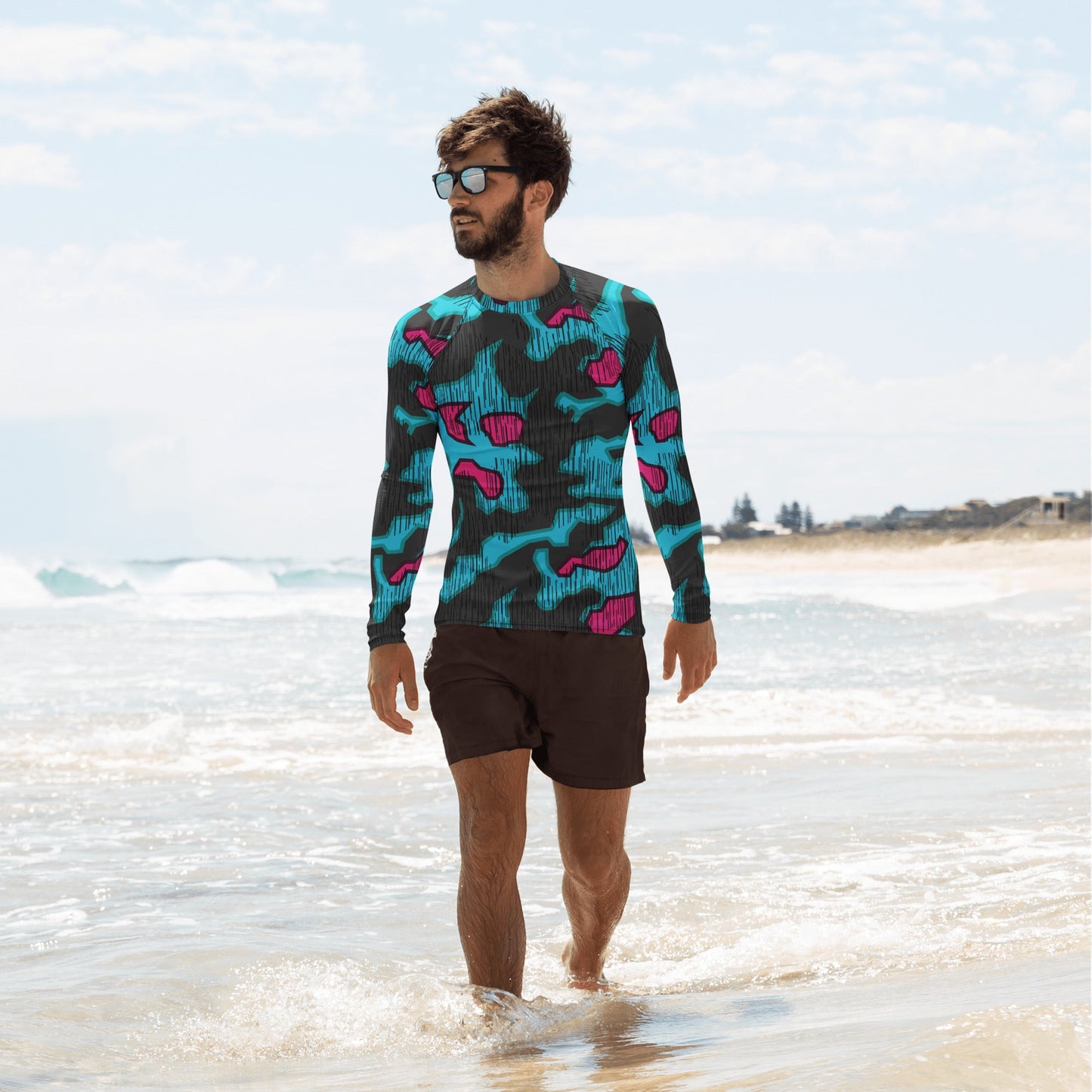 German Splittermuster Miami Urban CAMO Mens Long-Sleeve Rash Guard - XS