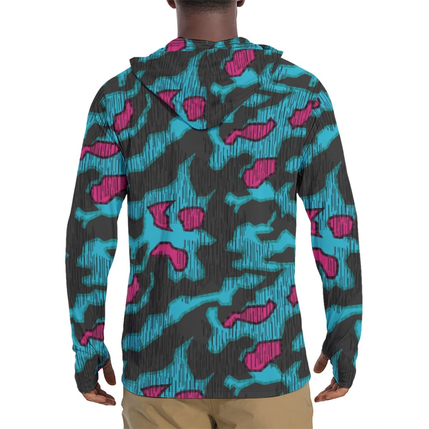 German Splittermuster Miami Urban CAMO Mens Sunscreen Sports Hoodie With Thumb Holes