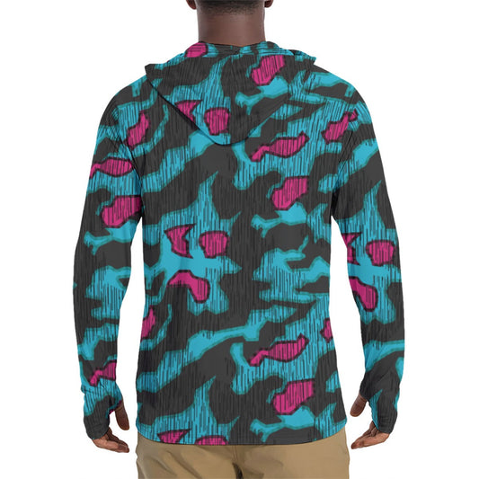 German Splittermuster Miami Urban CAMO Mens Sunscreen Sports Hoodie With Thumb Holes
