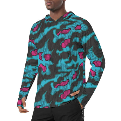 German Splittermuster Miami Urban CAMO Mens Sunscreen Sports Hoodie With Thumb Holes - S / White