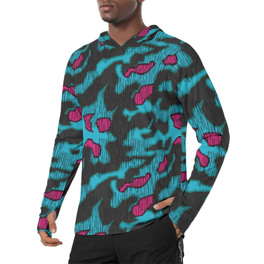 German Splittermuster Miami Urban CAMO Mens Sunscreen Sports Hoodie With Thumb Holes - S / White