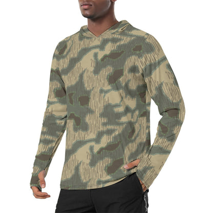 German Splittermuster Multi-terrain CAMO Mens Sunscreen Sports Hoodie With Thumb Holes - S / White