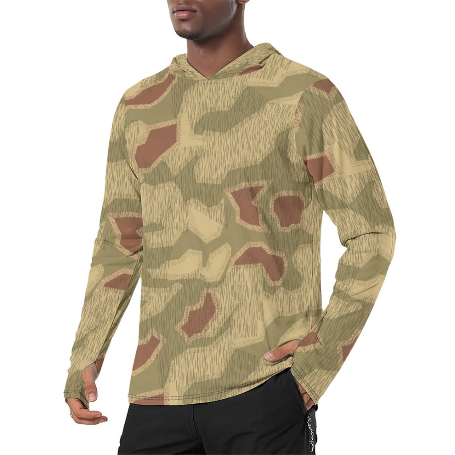 German Sumpfmuster 44 CAMO Mens Sunscreen Sports Hoodie With Thumb Holes - S / White