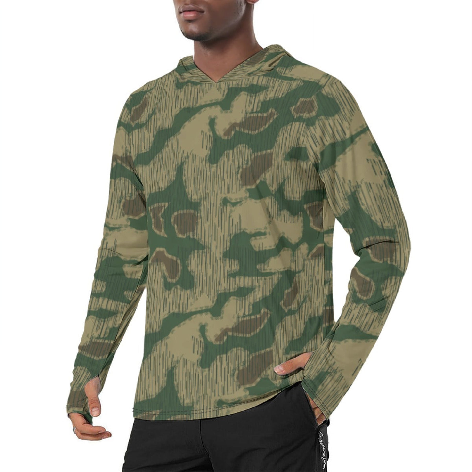 German Sumpfmuster Marsh CAMO Mens Sunscreen Sports Hoodie With Thumb Holes