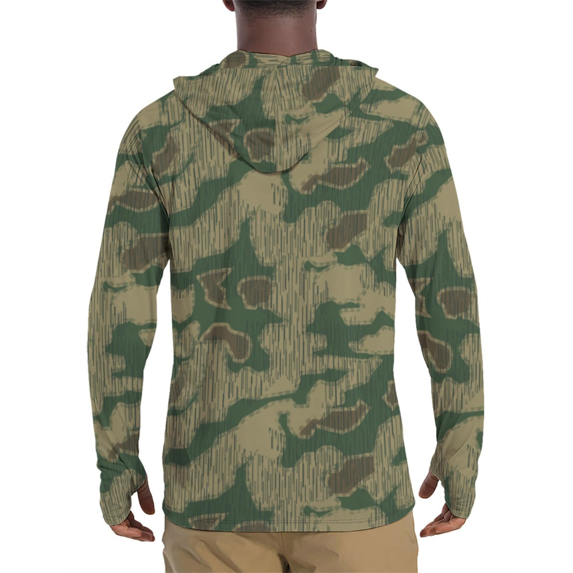 German Sumpfmuster Marsh CAMO Mens Sunscreen Sports Hoodie With Thumb Holes - S / White