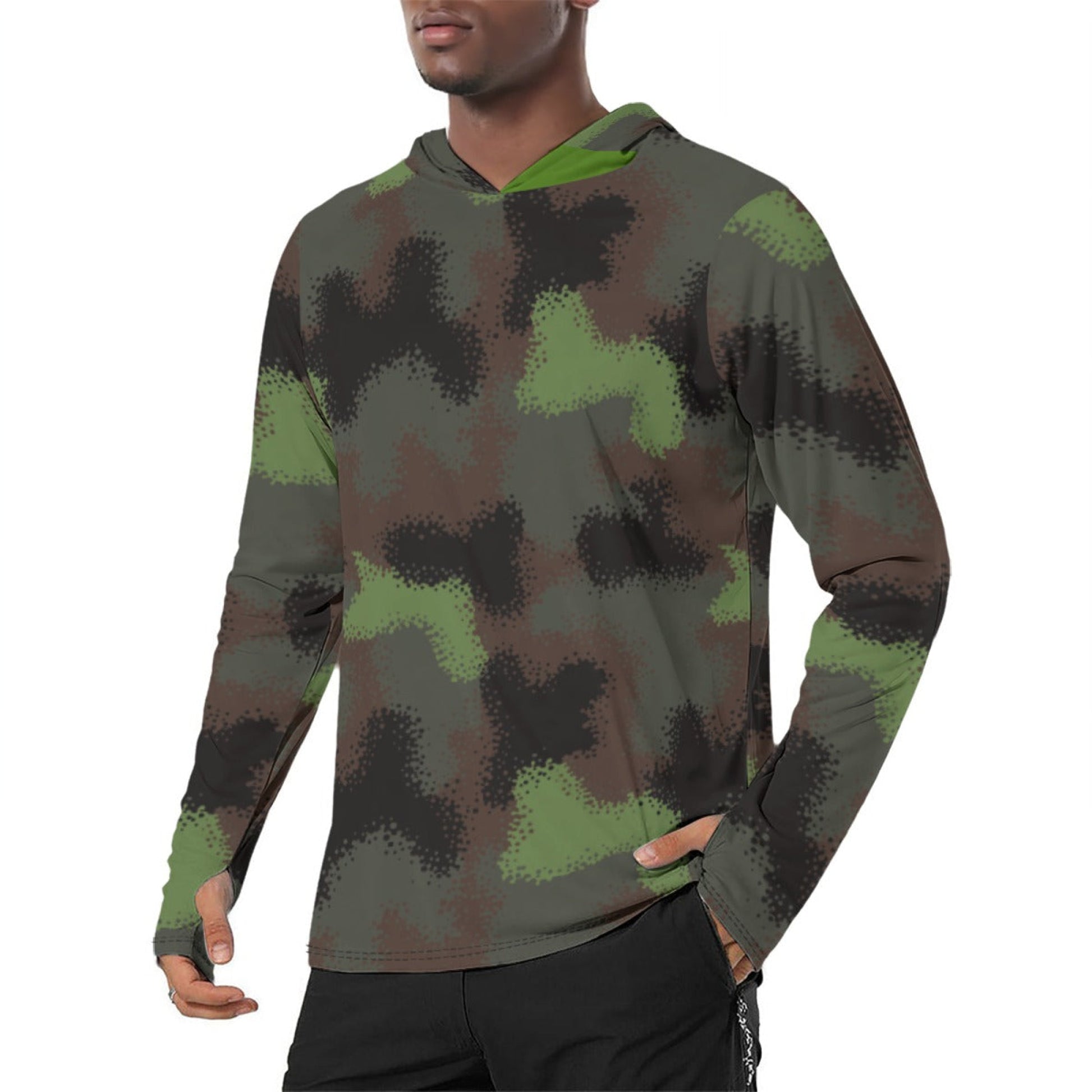 German Truppenversuch Punkttarnmuster CAMO Mens Sunscreen Sports Hoodie With Thumb Holes - S / White - Hoodies