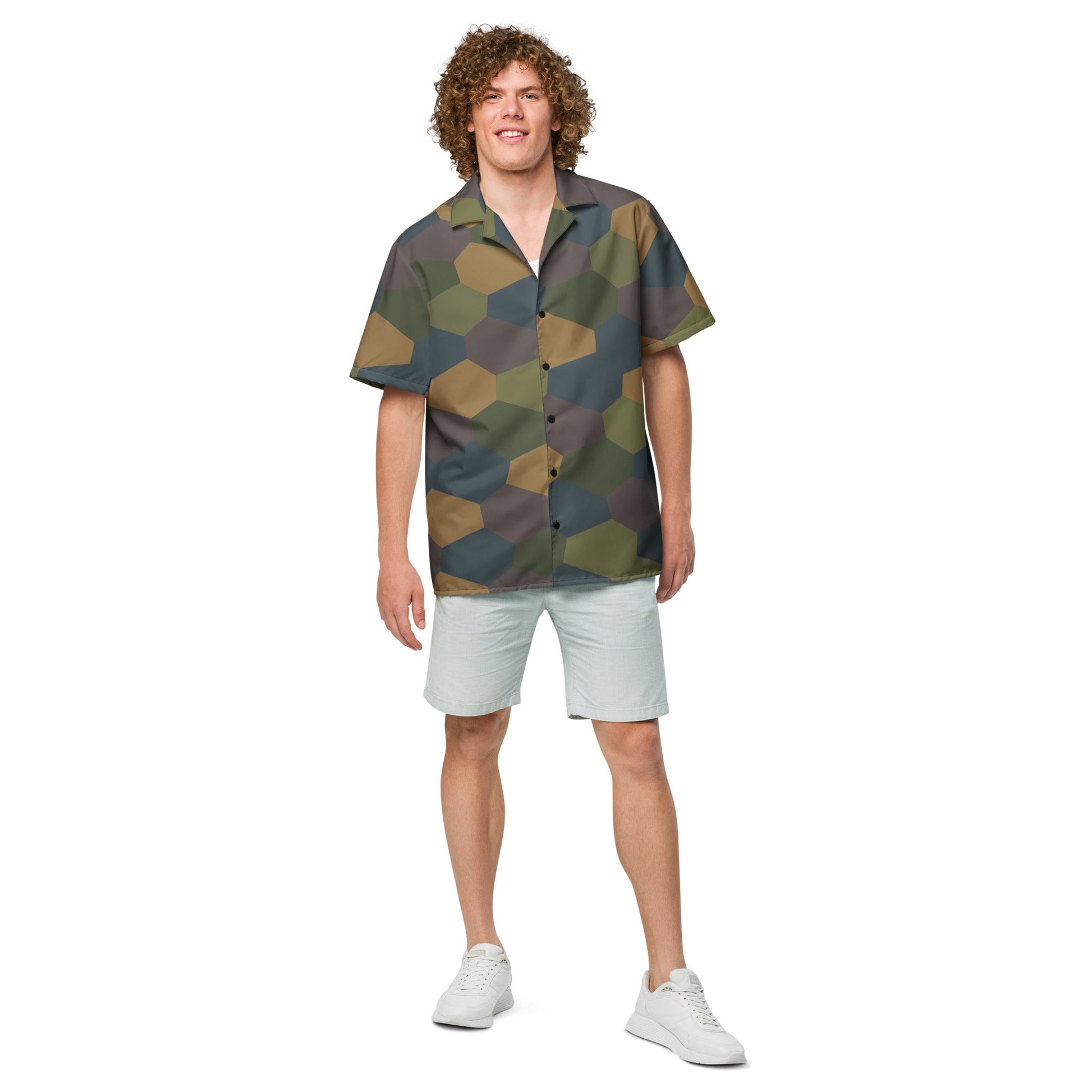German WWI 5-Color Lozenge Aircraft CAMO Unisex Short-Sleeve Button Shirt