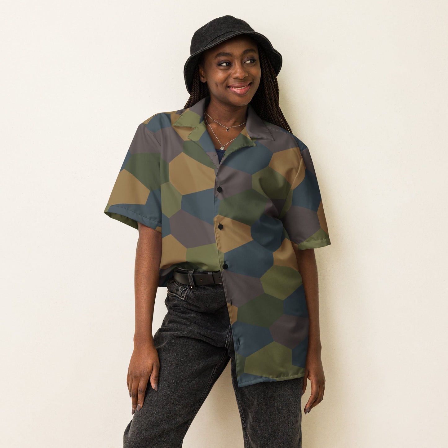 German WWI 5-Color Lozenge Aircraft CAMO Unisex Short-Sleeve Button Shirt