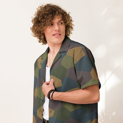 German WWI 5-Color Lozenge Aircraft CAMO Unisex Short-Sleeve Button Shirt - 2XS
