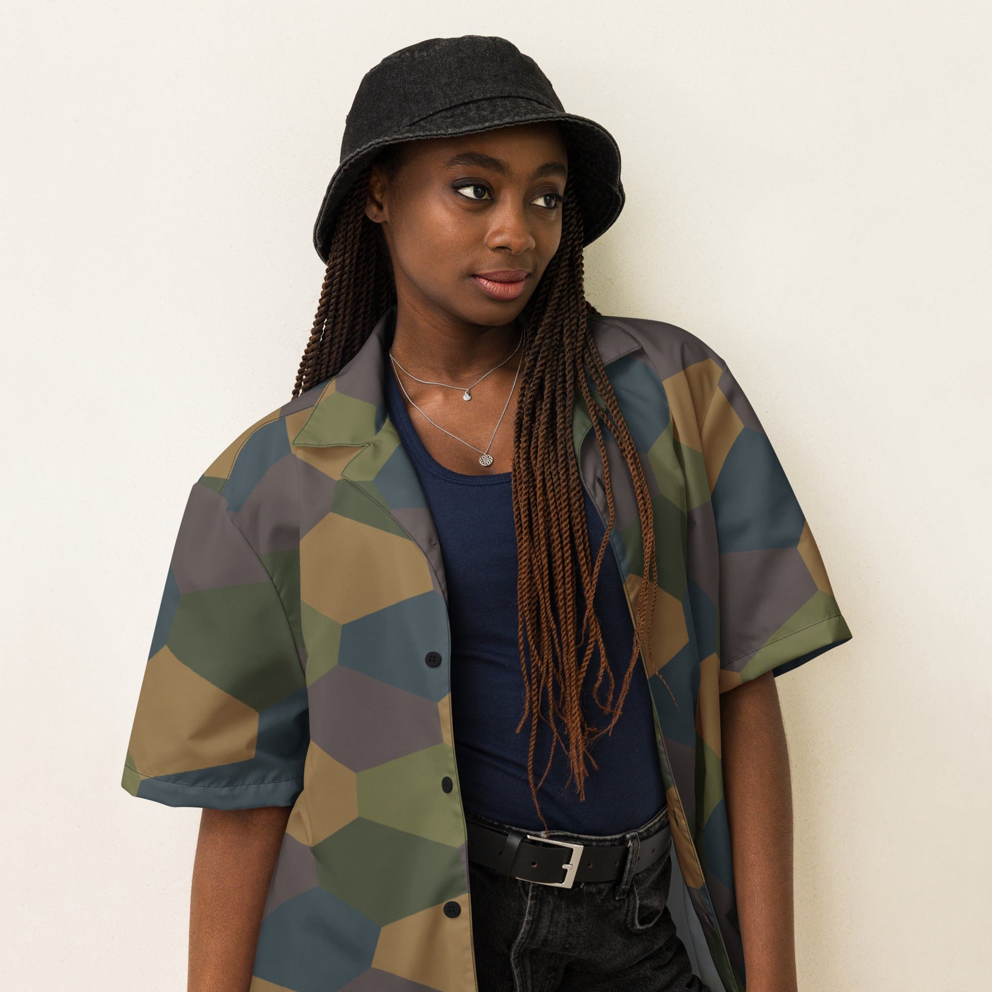 German WWI 5-Color Lozenge Aircraft CAMO Unisex Short-Sleeve Button Shirt