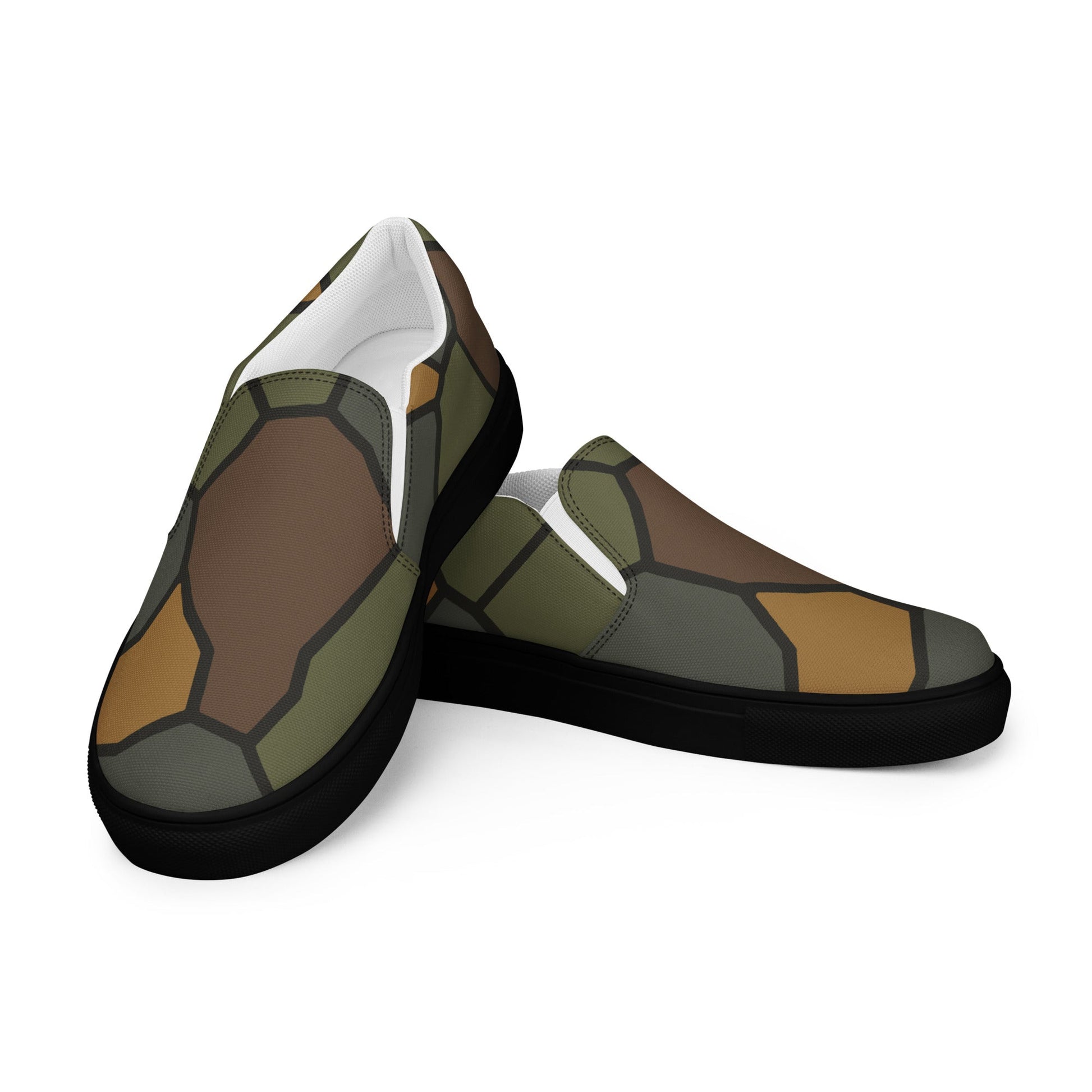 German WWI Turtle Shell Stahlhelm CAMO Mens Slip-On Canvas Shoes - 5